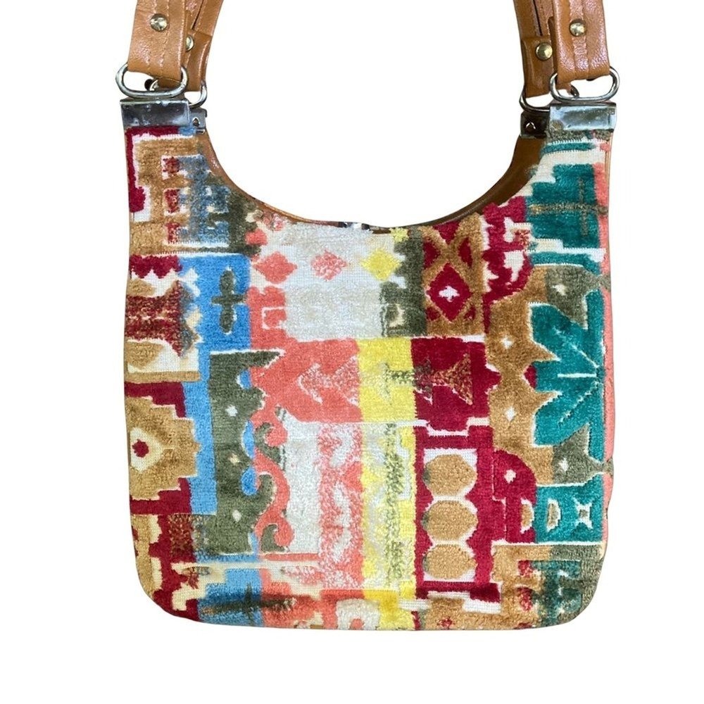 Vtg Womens Purse Colorful Textile Material Bag Snap Closure Boho 70s